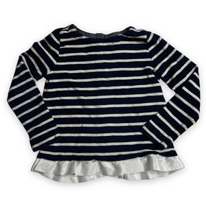 J. Crew Crewcuts Girls’ Navy & White Striped Ruffle Cotton Sweater Size 4/5